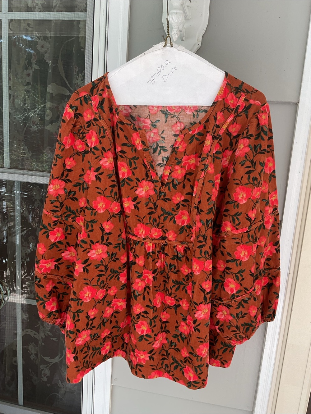 Womens Fall Floral Spice Corduroy Peasant Babydoll Top 2X SONOMA Puff Sleeve NWT